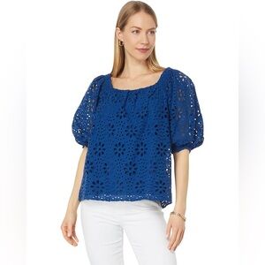 Lilly Pulitzer Kerrigan Elbow Sleeve Eyelet Top S